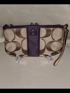 Coach Signature Canvas Wristlet in Brown and Purple